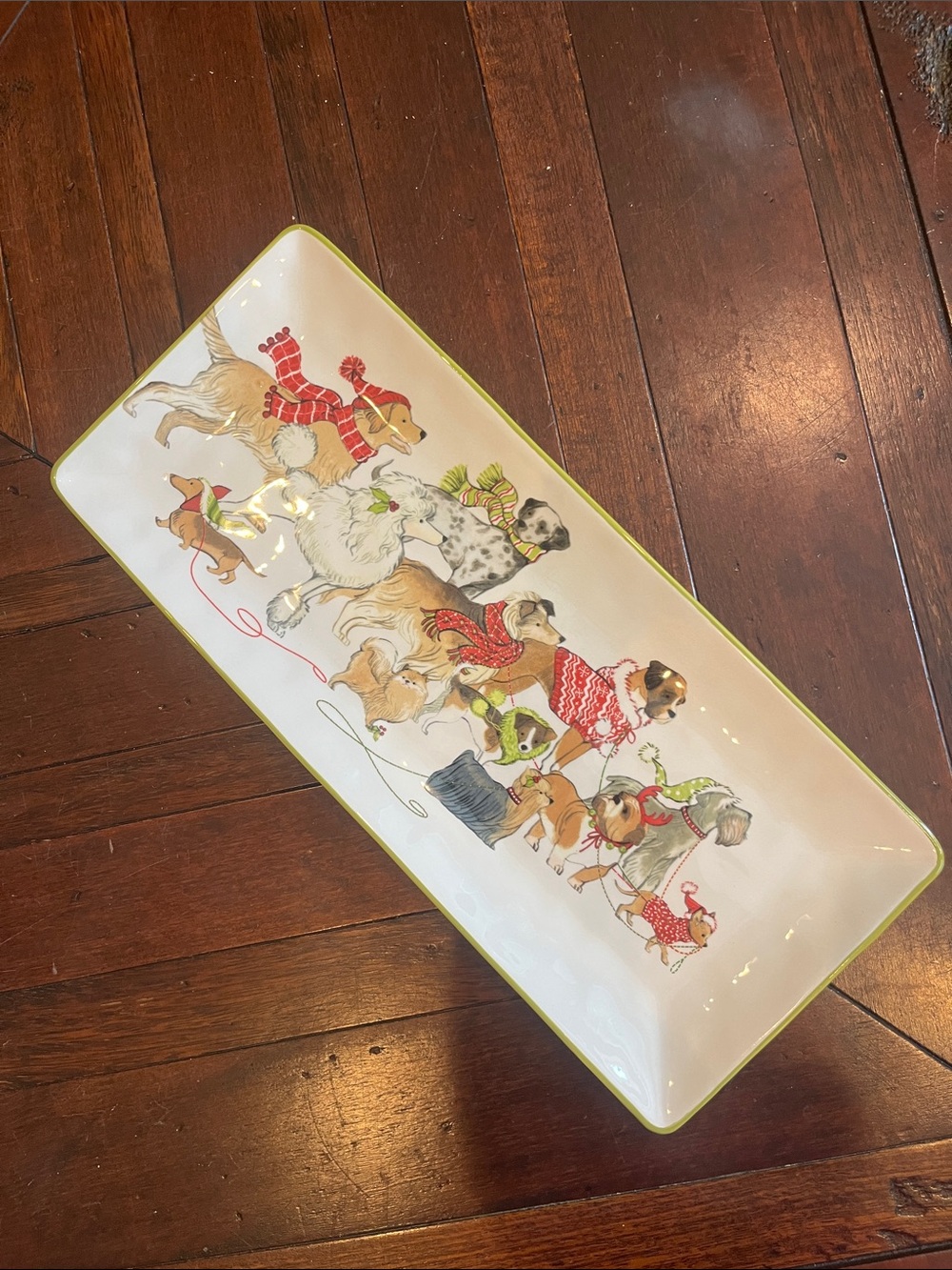 Pier 1 Park Avenue Puppies Plate Platter Christmas Dogs Serving Sandwich Tray